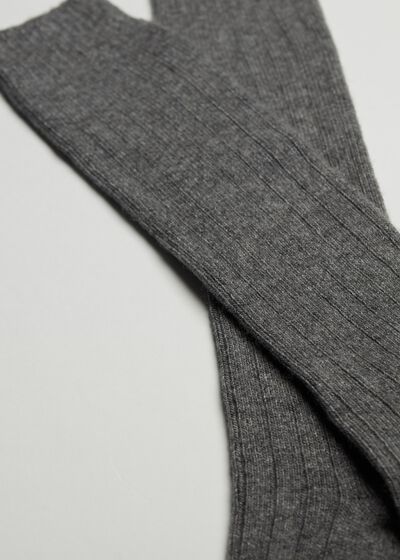 Men’s Ribbed Wool and Cashmere Long Socks