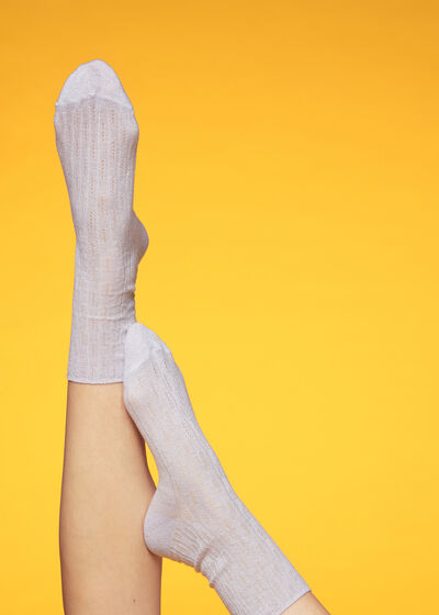 Krátké třpytivé ponožky se vzorem rybího copu
