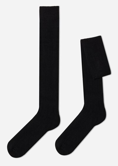 Lange gerippte Herrensocken mit Wolle und Cashmere