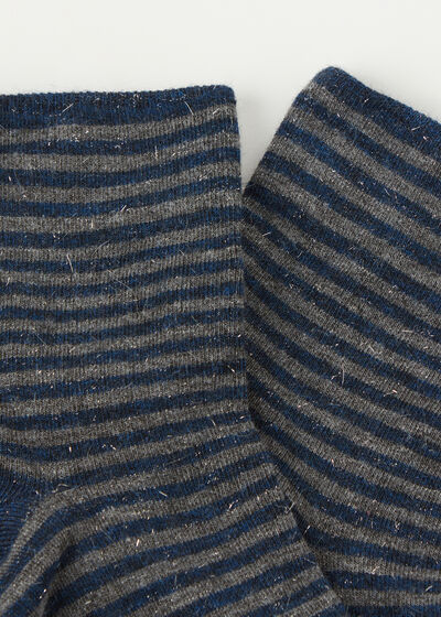 Striped Cashmere Blend Short Socks with Glitter