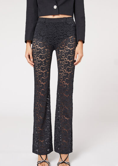 Leggings a Zampa in Pizzo con Culotte