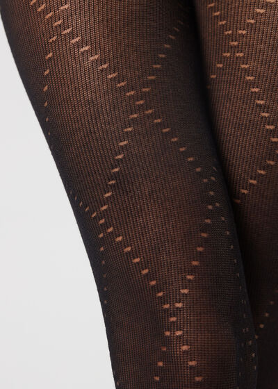 Macro Diamond Fretwork Motif Cashmere Blend Tights