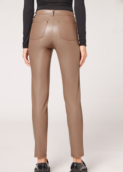 Thermal leather-effect pants