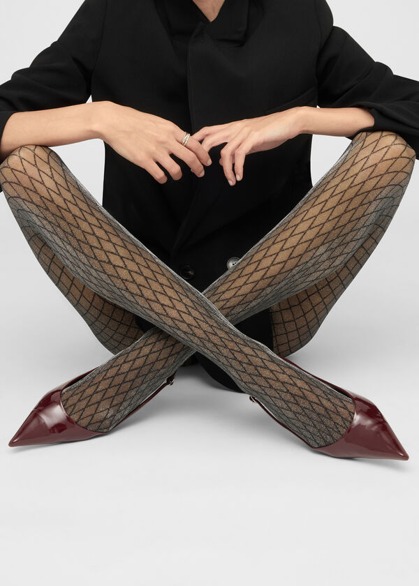 Glitter Diamond-Patterned Sheer Tights