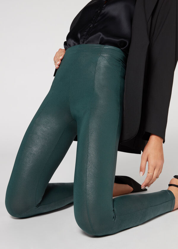 Coated-Effect Total Shaper Biker Leggings