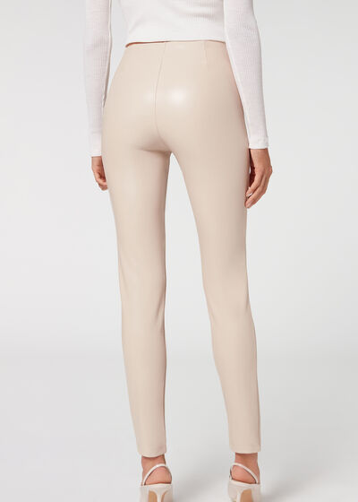 Skinny Sailor Coated-Effect Leggings with Buttons