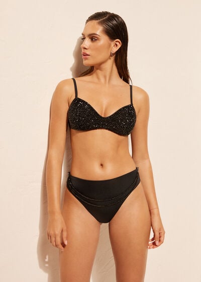 Lightly Padded Tank-Style Swimsuit Top Black Crystals