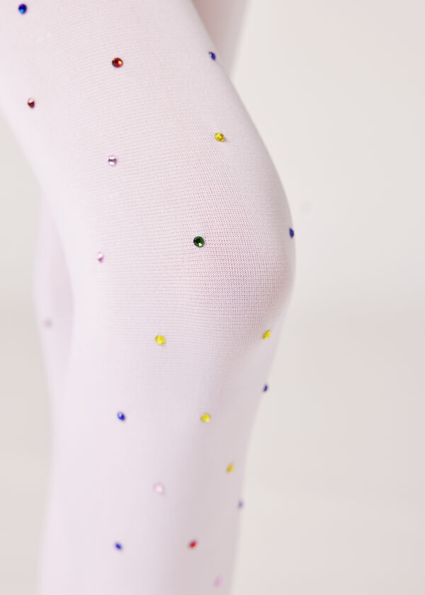 Girls’ Tights with Multicolored Rhinestones