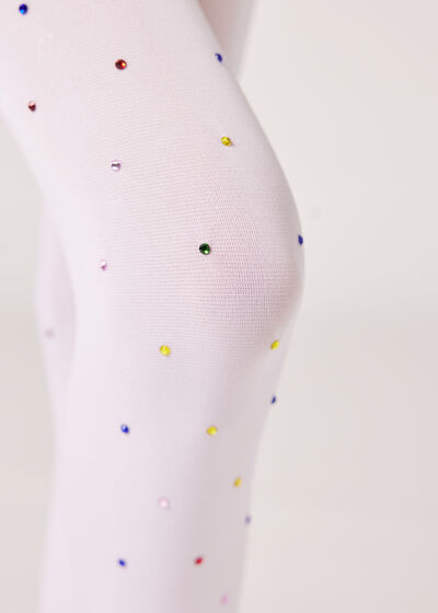 Dievčenské pančuchové nohavice s farebnými štrasmi
