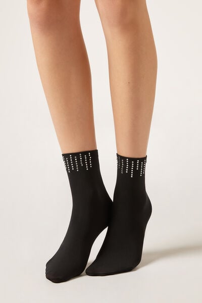 Calzedonia Calcetines Cortos con Strass Mujer Negro Tamaño TU
