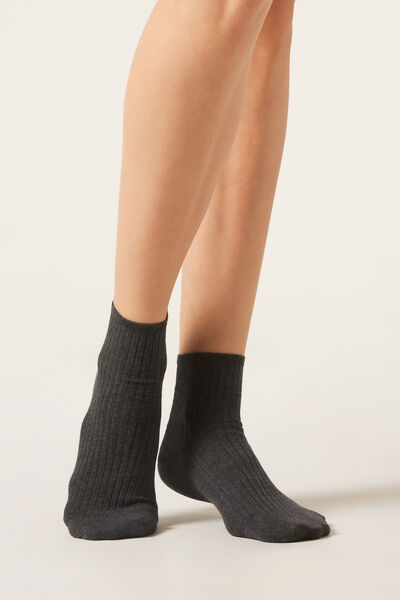 Calzedonia Calcetines de canalé cortos para mujer Mujer Gris Tamaño 39-41