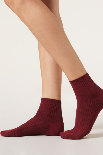 Calzedonia Calcetines de canalé cortos para mujer Mujer Rojo Tamaño 39-41