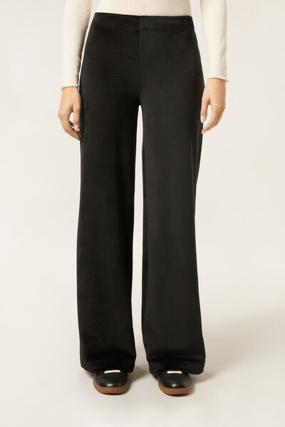 Calzedonia Pantalón Palazzo de Terciopelo Mujer Negro Tamaño XS