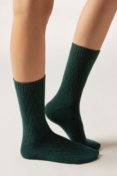 Calzedonia Calcetines Cortos con Cashmere Labor Mujer Verde Tamaño TU