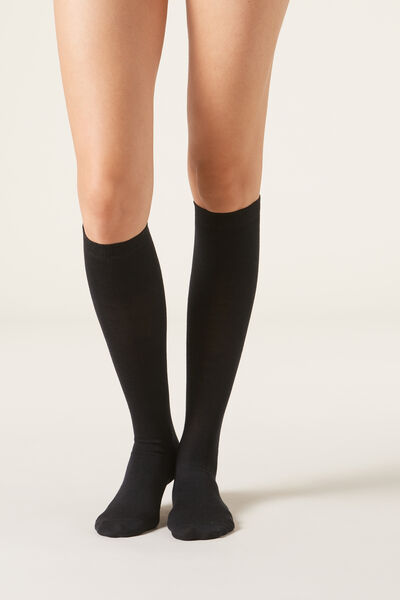 Calzedonia Calcetines Largos en Lana y Algodón Mujer Azul Tamaño TU