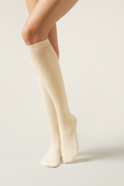 Calzedonia Calcetines Largos en Lana y Algodón Mujer Natural Tamaño TU
