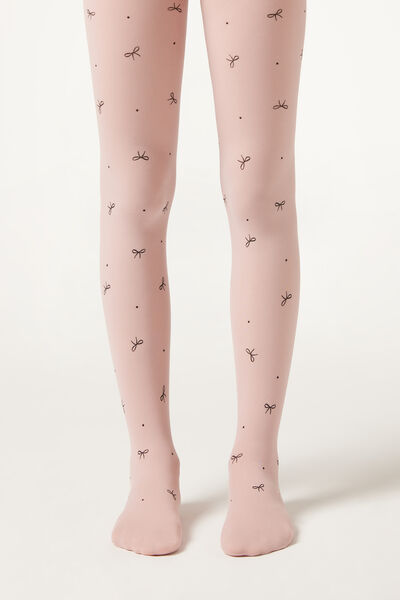 Calzedonia Panty Tupido Con Micro Estampados Chica Rosa Tamaño 2-4