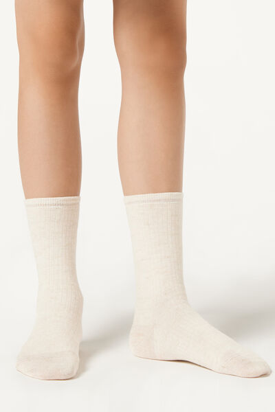 Calzedonia Calcetines con Cashmere y Purpurina Niña Unisex Natural Tamaño 25-28