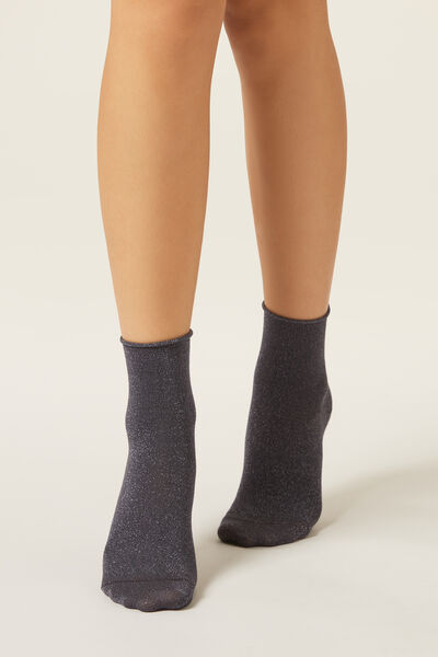 Calzedonia Calcetines Algodón Con Glitter Mujer Gris Tamaño TU