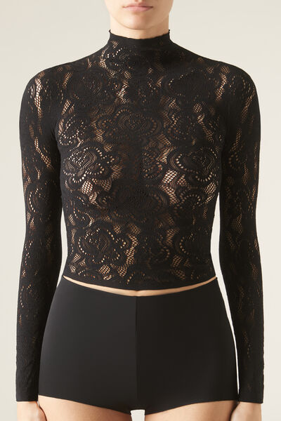 Calzedonia Top de Encaje Mujer Negro Tamaño M/L