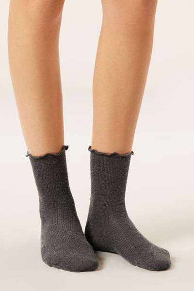 Calzedonia Calcetines Cortos Románticos con Cashmere Mujer Gris Tamaño TU