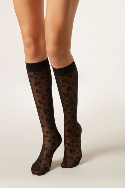 Calzedonia Gambaletti Velati in Fantasia Animalier Donna Nero Velikost TU