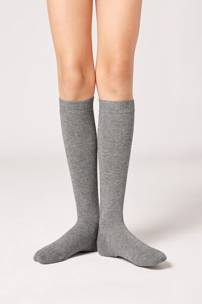 Calzedonia Calze Lunghe in Cotone da Bambini Unisex Grigio Velikost 8