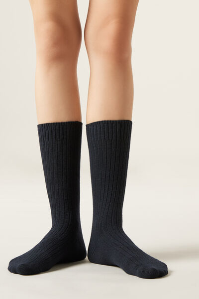 Calzedonia Calzini Corti a Coste con Lana e Cashmere Donna Blu Velikost TU