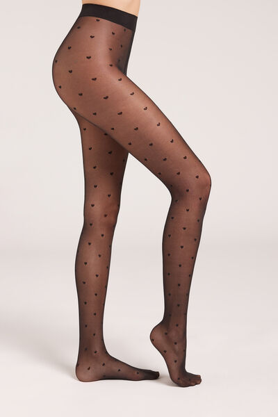 Calzedonia Collant Velati 30 Denari Cuoricini Donna Nero Velikost XL
