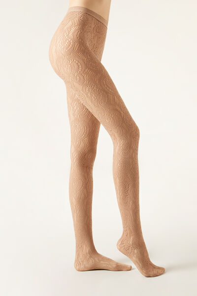 Calzedonia Pantis Rejilla Efecto Macramé Mujer Natural Tamaño 1/2