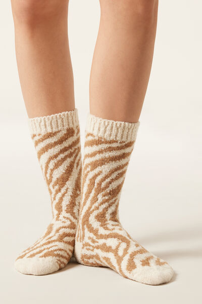 Calzedonia Calcetines Cortos Efecto Teddy Cebrado Mujer Marrón Tamaño TU