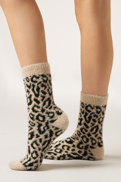 Calzedonia Calcetines Cortos Efecto Peluche y Estampado Tropical Mujer Impreso Tamaño TU