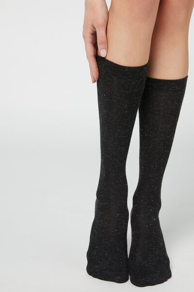 Calzedonia Calcetines Largos Cashmere Con Glitter Mujer Negro Tamaño TU