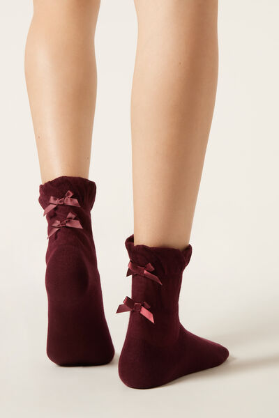 Calzedonia Calcetines Fruncidos con Lazos Mujer Burdeos Tamaño TU