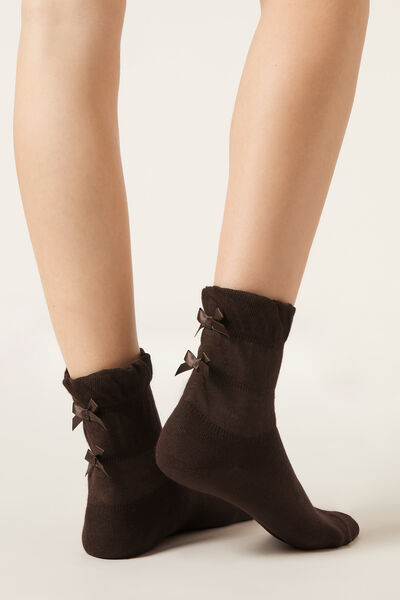 Calzedonia Calcetines Fruncidos con Lazos Mujer Marrón Tamaño TU