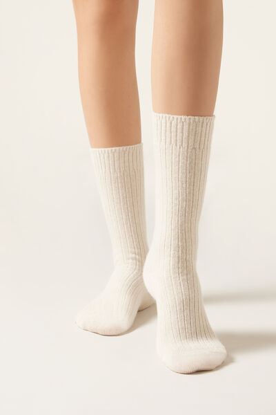 Calzedonia Calcetines con Lana y con Cashmere Mujer Blanco Tamaño TU