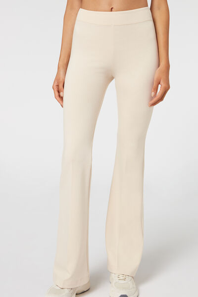 Calzedonia Pantalón campana punto milano Mujer Blanco (avorio) Tamaño L