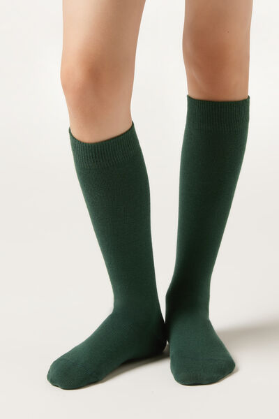 Calzedonia Calcetines Largos de Algodón  de Niño Unisex Verde Tamaño 25-28