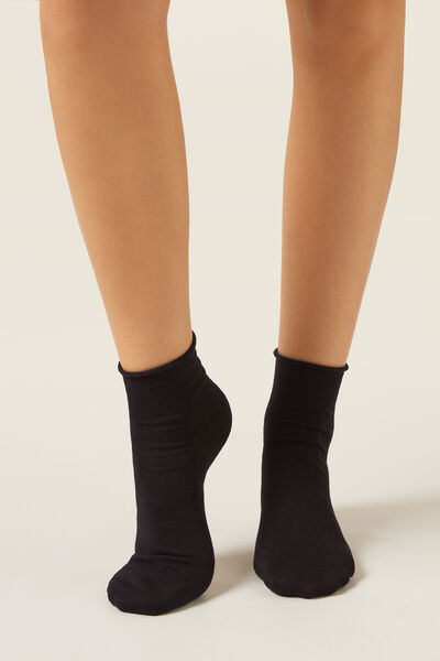 Calzedonia Calze Corte con Lino Senza Bordo Donna Nero Velikost 39-41