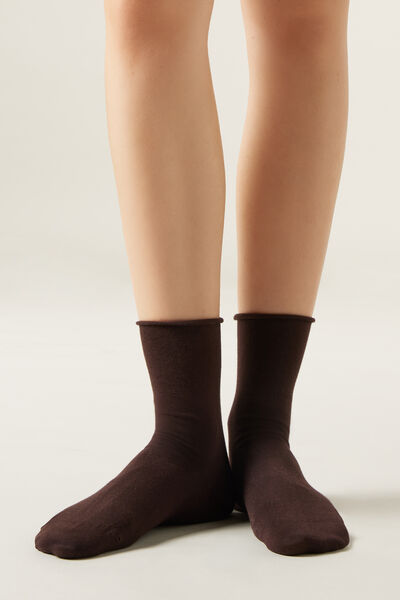 Calzedonia Calzini Corti in Cotone Senza Elastico Donna Marrone Velikost 39-41