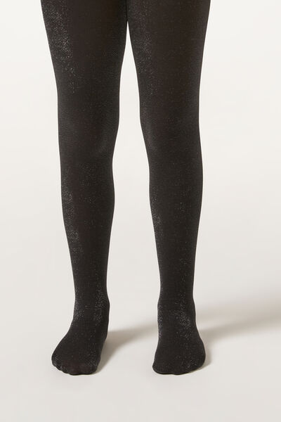 Calzedonia Collant Coprente 70 Denari Glitter da Bambina Bambina Nero Velikost 2-4