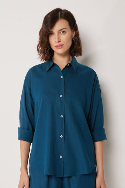 Calzedonia Camisa Corta Lino y Viscosa Mujer Azul Tamaño L