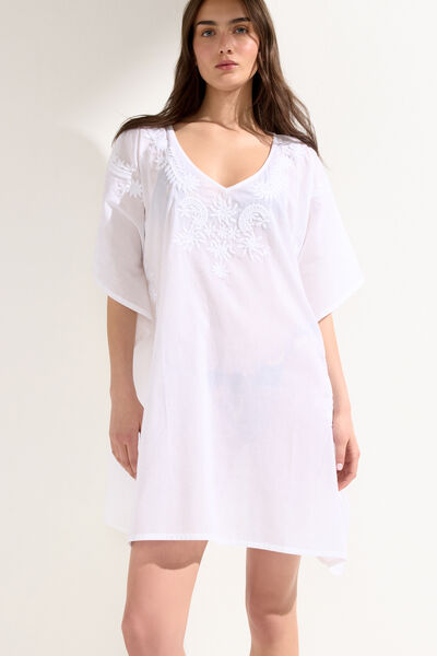 Calzedonia Caftán con Bordados Mujer Blanco Tamaño TU