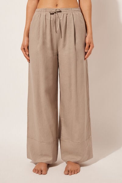 Calzedonia Pantalón Largo Palazzo Lino y Viscosa Mujer Natural Tamaño L