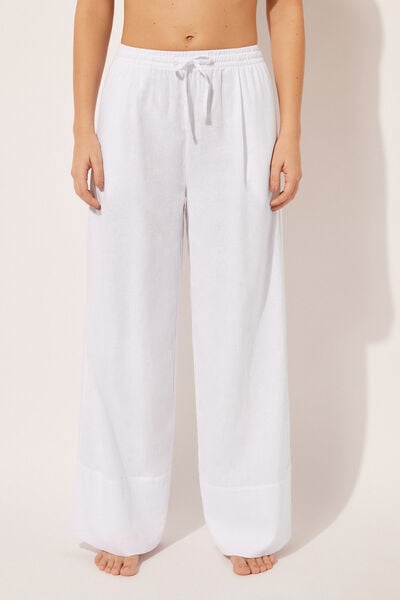 Calzedonia Pantalón Largo Palazzo Lino y Viscosa Mujer Blanco Tamaño S