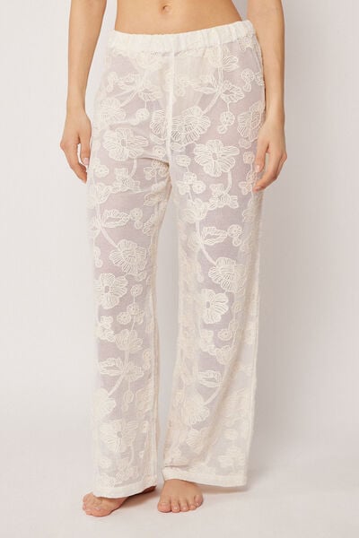 Calzedonia Pantalón de Encaje Mujer Blanco Tamaño M/L