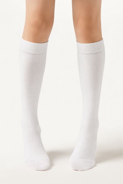 Calzedonia Calcetines Largos de Algodón  de Niño Unisex Blanco Tamaño 25-28