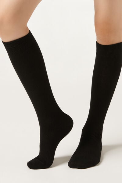 Calzedonia Calcetines Largos de Algodón  de Niño Unisex Negro Tamaño 25-28