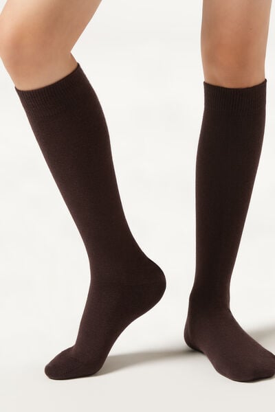 Calzedonia Calcetines Largos de Algodón  de Niño Unisex Marrón Tamaño 25-28