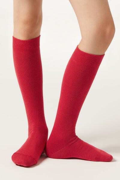 Calzedonia Calcetines Largos de Algodón  de Niño Unisex Rojo Tamaño 25-28